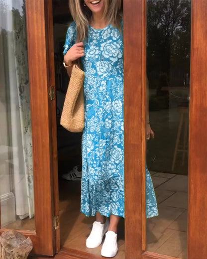 Van Dann | Lange jurk met korte mouwen en bloemenprint