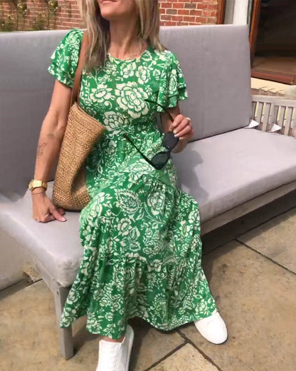 Van Dann | Lange jurk met korte mouwen en bloemenprint