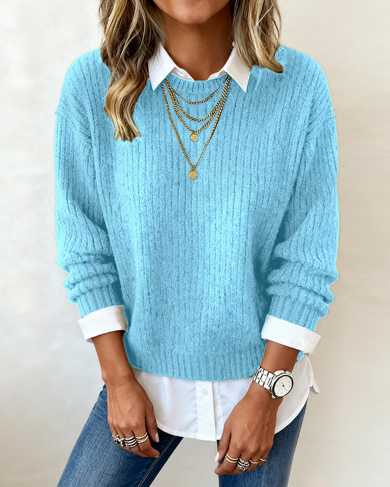 Van Dann | Trui met Kraag en Patchwork Ontwerp