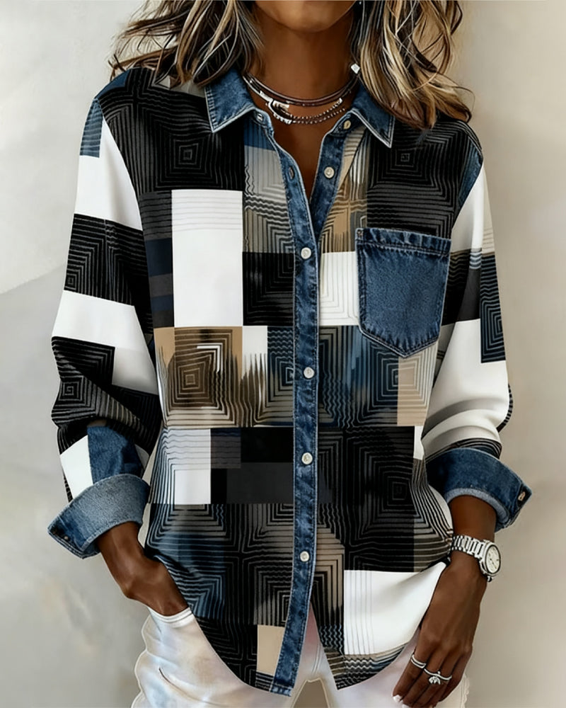 Van Dann | Kleurblok Shirt met Modieuze Kraag