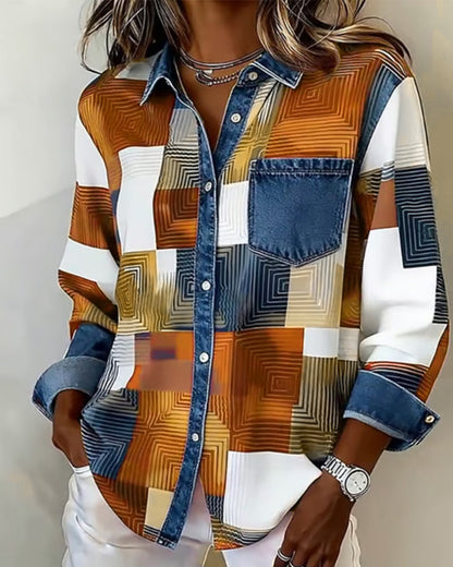 Van Dann | Kleurblok Shirt met Modieuze Kraag