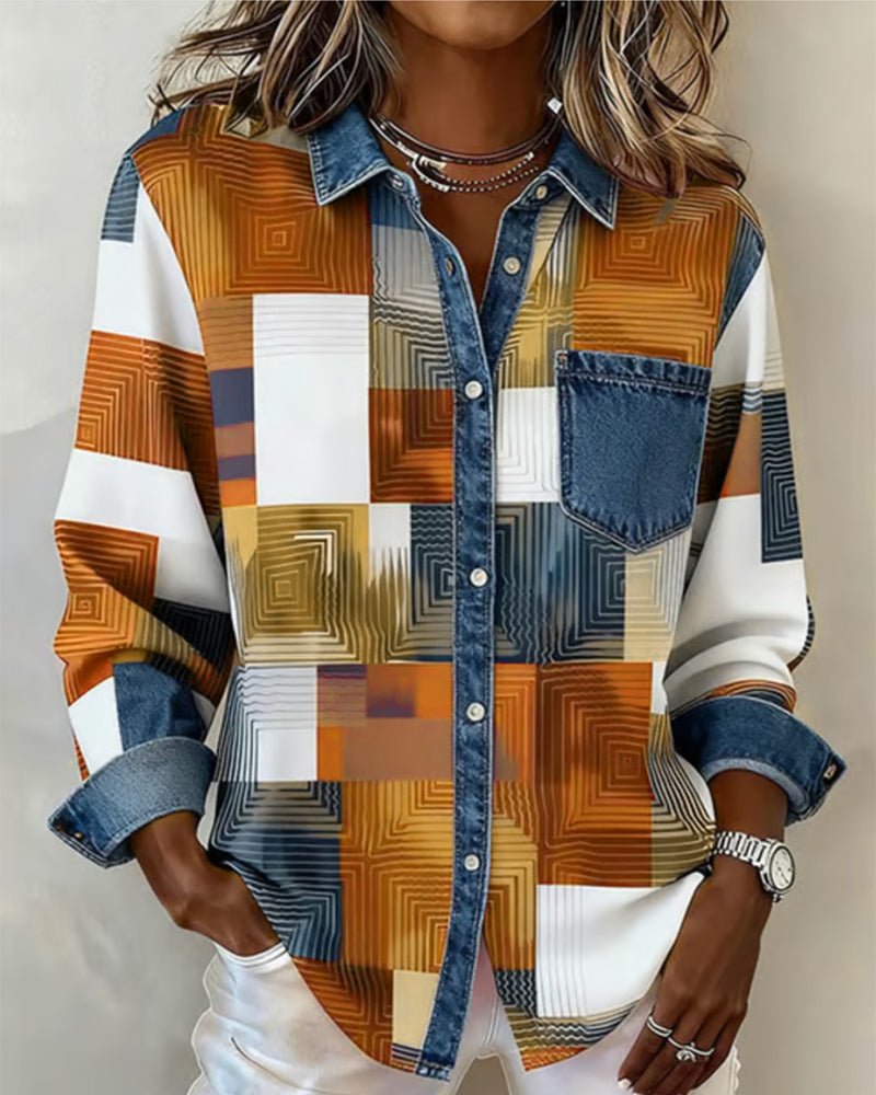 Van Dann | Kleurblok Shirt met Modieuze Kraag