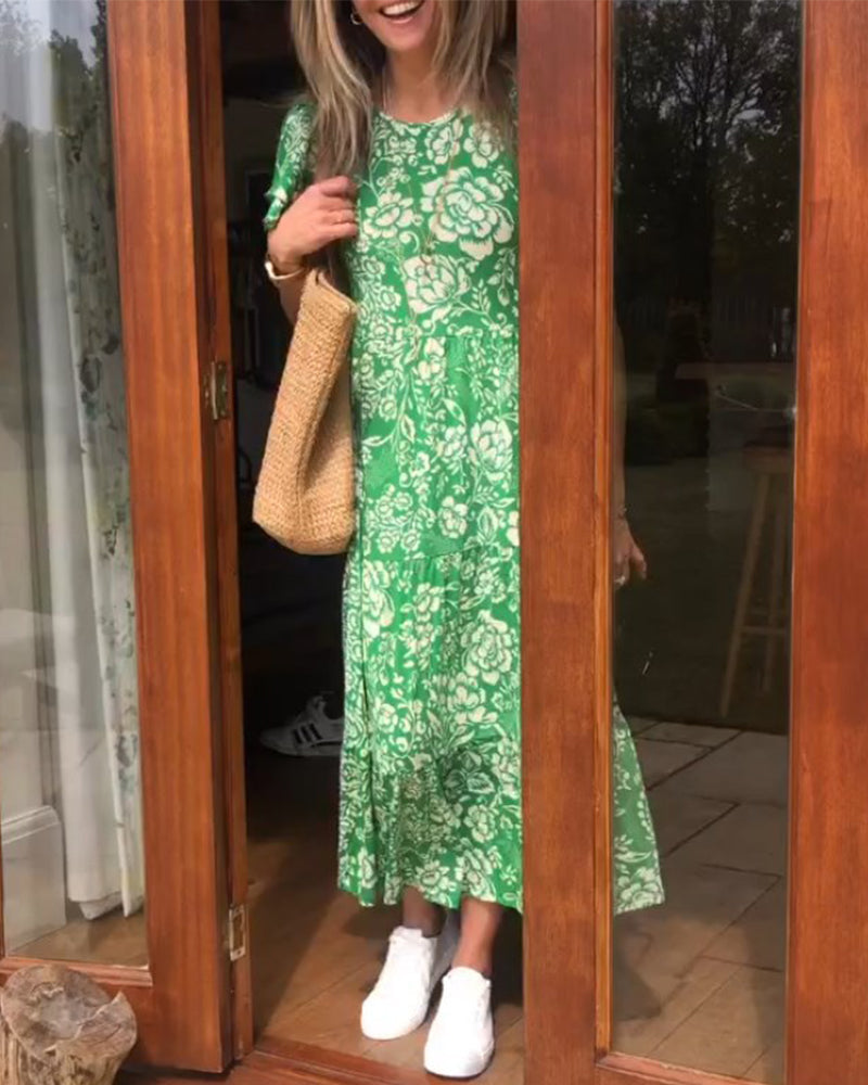 Van Dann | Lange jurk met korte mouwen en bloemenprint