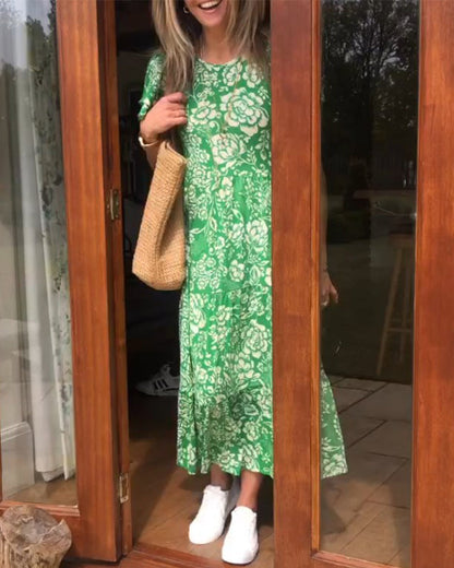 Van Dann | Lange jurk met korte mouwen en bloemenprint