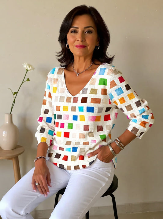 Van Dann | Kleurrijke trui met V-hals