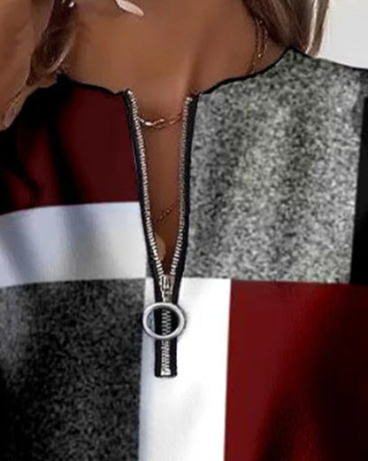 Van Dann | Casual Trui met Halve Rits en Print