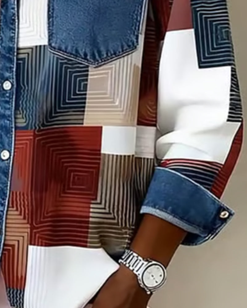 Van Dann | Kleurblok Shirt met Modieuze Kraag