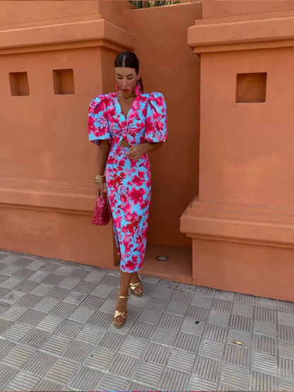 Van Dann | Kleurrijke Jurk met Geplooide Mouwen